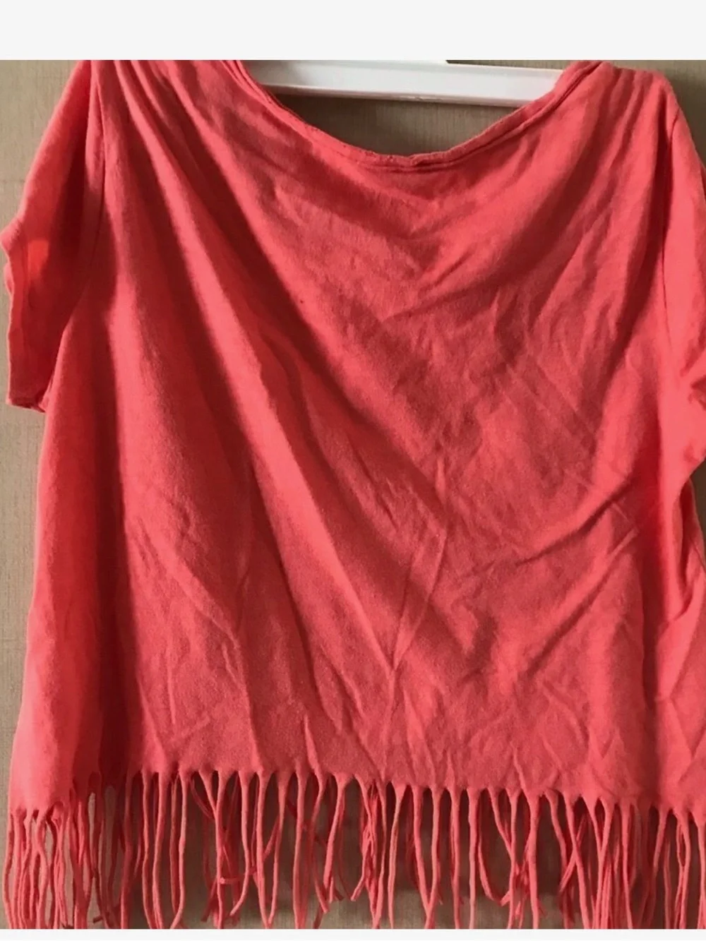 Justice Coral Fringe Tee with Leopard Sequin Heart Patch